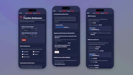 Screenshots of a pension estimator for Saint Petersburg Fire & Rescue - Jacob Benison