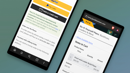Screenshots, Shopping Cart Development, Golang, Vanilla Typescript - P.F. Engineering